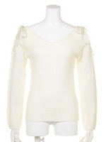 リボンレースアップニット/ホワイト