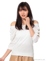 リボン袖オフショルトップス/ホワイト