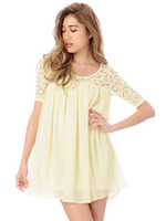 レース×シフォン切替タックワンピース/YELLOW