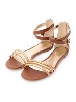 レザー調編みこみデザインサンダル/ブラウン系(041)