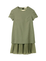 ロングブラウス+プリーツワンピースセット/ブルー系(091)