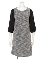 差込 袖シフォンカットツイード/ベージュ