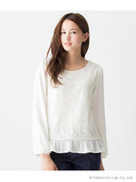 裾フリルレースブラウス/ホワイト