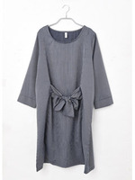 前リボンストライプOP/ネイビー