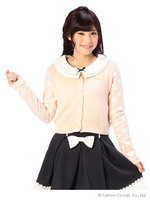 袖フラワーレースカーディガン/ピンク