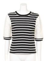 袖レースボーダープル/ライトグレー