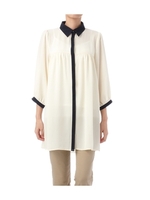 配色ジョーゼットシャツチュニックワンピース/グリーン系(521)