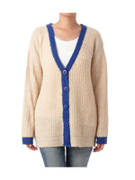 配色パイピングブークレニットカーディガン/ブラック(519)