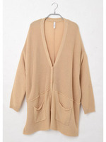 綿アクリル上袖カーディガン/アイボリー