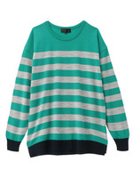 [L]配色ボーダーハイゲージニット/グリーン(322)