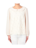 お花レース切り替え丸衿シフォンブラウス/ナチュラル(050)