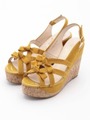 ウェーブカットデザインウェッジサンダル/イエロースウェード