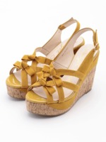 ウェーブカットデザインウェッジサンダル/イエロースウェード