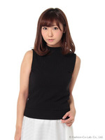 カットリブプチハイネックノースリーブトップス/ブラック