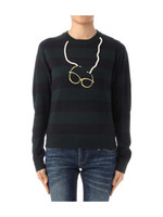 ビジュー使いメガネ刺しゅうボーダーニット/ダークグリーン(323)