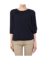 プリーツデザインニットプルオーバー/ネイビー系(093)