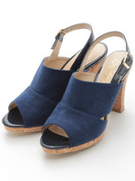 後ろベルトコンビヒールサンダル/ブラックスウェード