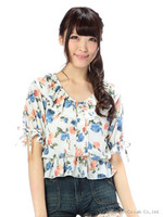 【LIZLISA】花柄ショートブラウジングトップス/ホワイト