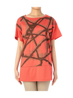 スパンコール使いプリントカットソー/オレンジ系(167)