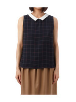 配色衿チェックノースリーブカットソー/ネイビー系(293)