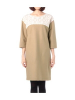 ウール×レースワンピース/サンドベージュ(053)