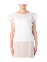 シースルーレース切り替えカットソー/ホワイト(001)