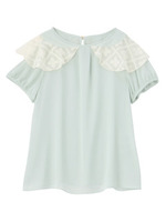 ショルダーフリルパフスリーブブラウス/ライトグリーン(021)