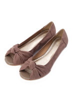 スエード調リボンオープントゥパンプス/グレー系(012)