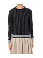 ストライプ柄クロップドニットプルオーバー/ネイビー(393)