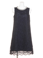 ビジュースカラップレースドレス/ネイビー