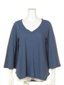 【BED＆BREAKFAST】Technorama Thin Stripe V−Neck Flare Slee/NAVYmix