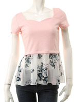 【ECURY】フラワーシフォン切替チュニック/サックス