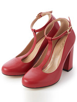 ゴートスキンTストラップパンプス/レッド