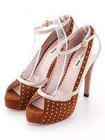 ドットスエードコンビサンダル/ブラウン