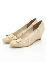 レースコンビウエッジパンプス/BG/レース