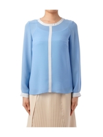 [S]バイカラーシフォンブラウス/ブルー系(091)