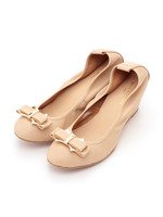 【本革】ウェッジヒールらくちんパンプス/ブルー