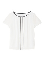 シフォン重ねラインカットソー/ホワイト(001)