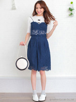 レーススカラップクロップドパンツ/ネイビー