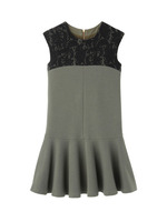 レース切り替えフレアワンピース/カーキ系(026)