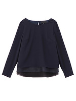 [L]オーガンジーヘムブラウス/ネイビー(093)