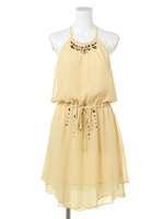 chiffon studs onepiece dress/YELLOW