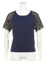 クリスタル半袖PO/NAVY×BLACK LACE