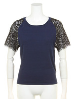 クリスタル半袖PO/NAVY×BLACK LACE