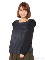 アソート肩フリルブラウス/ネイビー柄