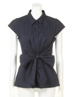 ウエストリボンぺプラムブラウス/ホワイト