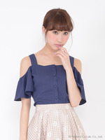 フリルスリーブブラウス/ネイビー