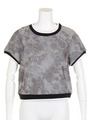 メッシュフラワープリント半袖TOPS/グレー