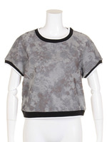 メッシュフラワープリント半袖TOPS/グレー