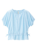 [L]ステッチボーダーブラウス/ブルー系(390)